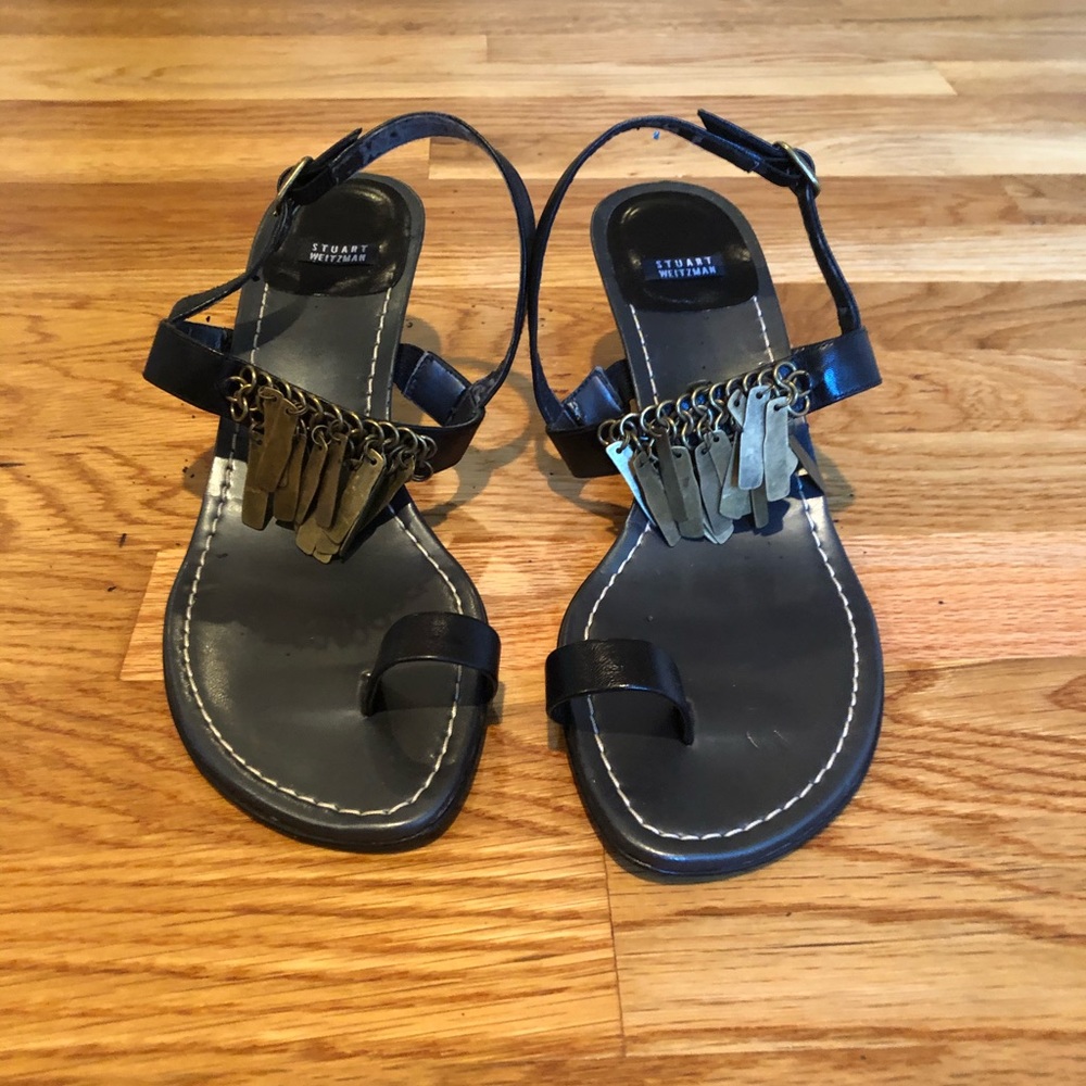 Stuart Weitzman size 9 black toe ring sandals